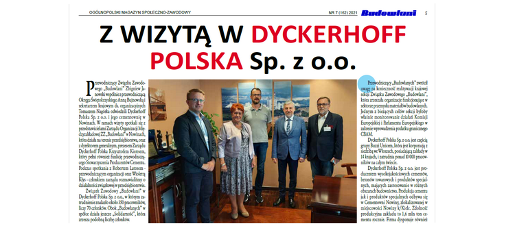 Przedstawiciele władz krajowych Związku Zawodowego „Budowlani” z wizytą w Dyckerhoff Polska Sp. z o.o.
